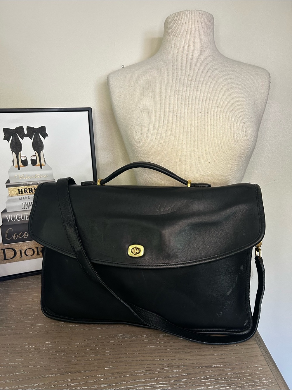 Coach Lexington G03 5265 black leather briefcase Brass  Messenger Bag Vintage